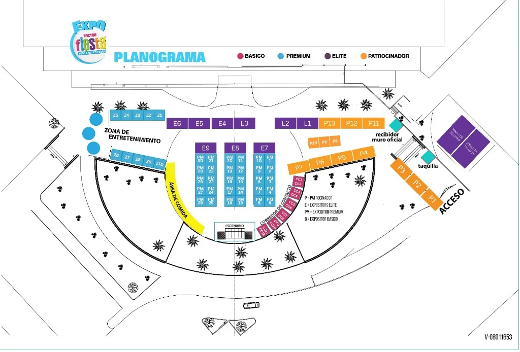 Planograma de Expo Factor Fiesta — distribución de stands en El Trompo